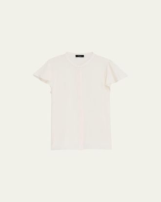 Theory Ruffle-Sleeve Silk Button-Front Top
