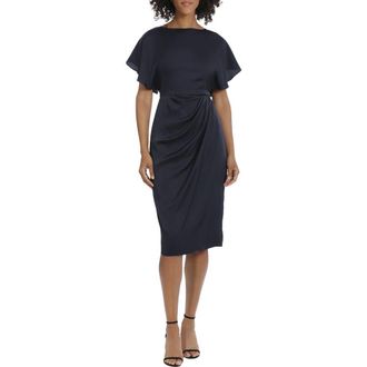 Maggy London Flutter Sleeve Charmeuse Midi Dress in Twilight Navy at Nordstrom Rack, Size 10
