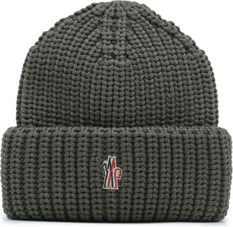 Moncler Accessories, unisex, Green, ONE SIZE, Knitted Fold Beanie Hat in Green