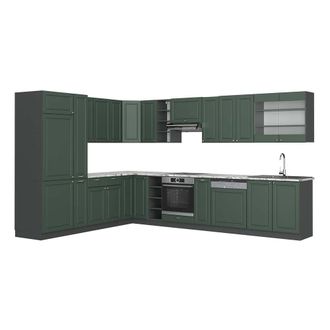 Vicco Cocina Esquinera Fame-line, Verde-dorado Casa De Campo/antracita, 347 X 257 Cm, Et M&aacute;rmol