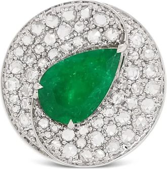 HYT Jewelry Anello in oro bianco 18 carati con diamanti e smeraldi - Argento