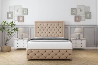 Comfort Beds Winchester Plush Divan Set No Drawers-26 Headboard-Footboard in Stone | Size: Small Double