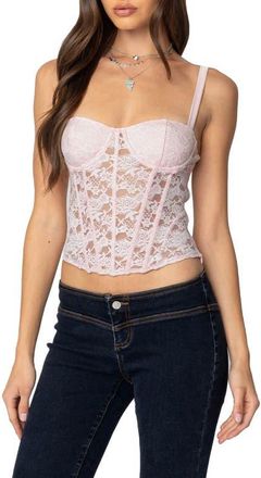 Edikted Drew Lace Corset Top in Light-Pink at Nordstrom, Size X-Large