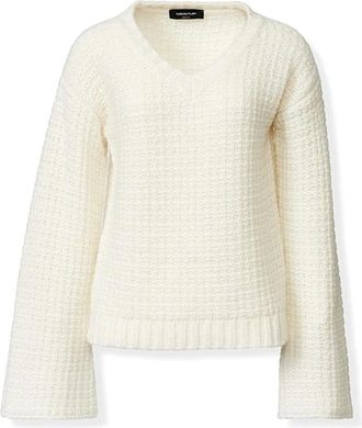 Fabiana Filippi V-neck Knitwear, female, White, Size: XS Platinum V-neck Sweater with Sequins