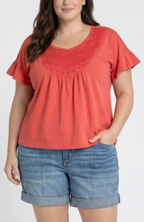 Liverpool L.A. Flutter Sleeve Top in Red Clay at Nordstrom, Size 2X