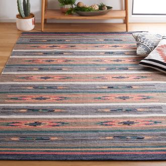 Safavieh Cotton Kilim Hand Made Area Rug, Grey / Olive Bohemian Style Non-Shedding