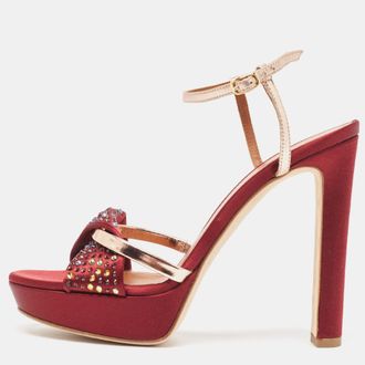 Malone Souliers Burgundy/gold Satin And Leather Embellished Platform Sandals