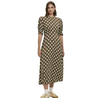 Finery Mela midi-jurk met polkadots en ronde hals voor dames (Donkere Khaki)