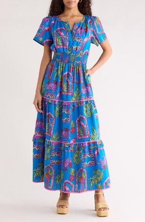 Sugarlips Bally Tropical Ernie Tiered Maxi Dress in Pink-Blue-Green at Nordstrom, Size X-Small