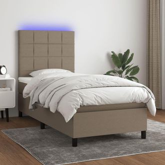 vidaXL Cama Box Spring Colch&oacute;n Y Luces Led Gris Taupe 80x200 Cm Vidaxl