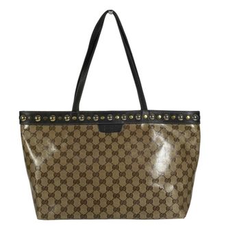 Gucci Beige Coated Canvas Leather Shoulder Bag Tote Bag (Pre-Owned)