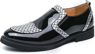 Generic Mens Patent Leather Platform Slip-On Penny Loafers Shoes Fashion Round Toe Non-Slip Lug Sole Dress Shoes,for Party Dating Prom (Silver,11.5)