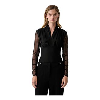 DKNY Dkny - V-hals Mesh Blouse - Dames - Blouses & Shirts - Zwart - Maat: M Leer