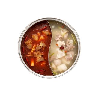 OEM Olla China Para Fondue, Acero Inoxidable 304, 29 Cm De Di&aacute;metro, 30 Cm De Di&aacute;metro Interior, Tapa De Vidrio, 2 Compartimentos