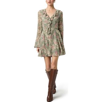 Paige Cecconi Floral Long Sleeve Silk Fit & Flare Minidress in Laurel Multi at Nordstrom, Size 10