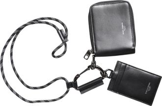 Dolce & Gabbana Black Leather Lanyard Zip Around Card Holder Mens Wallet