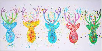 Hhg [nunca Usado] Pintura Al &Oacute;leo Ciervo Ii, 100% Pintado A Mano Pintura Mural Xl, 140x70cm