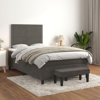 vidaXL Cama Box Spring Con Colch&oacute;n Terciopelo Gris Oscuro 120x200 Cm Vidaxl