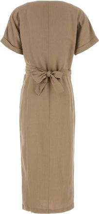 Brunello Cucinelli Womens Viscose Linen Wrap Dress Beige