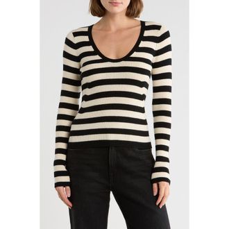ATM Anthony Thomas Melillo Stripe Merino Wool Blend Sweater in Chalk/Black at Nordstrom Rack, Size X-Small