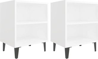 vidaXL Vidaxl - Mesitas de noche con patas de metal 2 uds blanco 40x30x50 cm