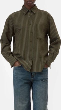 Closed Oversized Blouse With Stripes In Marsh Green