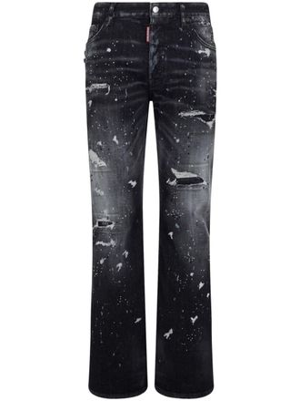 Dsquared2 distressed straight-leg jeans - men - Cotton/Polyester/Spandex/Elastane/Polyester/Cotton - 46 - Black