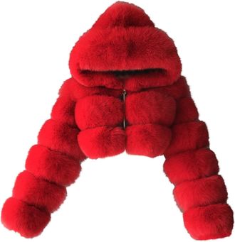 Generic Faux Fur Coat For Women Uk Plus Size Solid Zip Up Teddy Bear Short Faux Crop Hooded Pullover Warm Furry Splicing Jackets Long Sleeve Fluffy Sherpa Coa