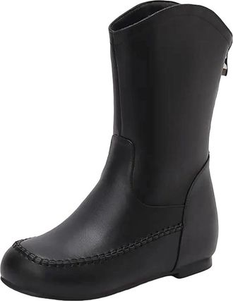 Generic Womens Casual Mid Calf Boots Round Toe Hidden Wedge Heel With Side Zipper And A Non Slip Outsole For Comfort