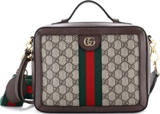 Gucci Borsa a spalla Ophidia piccola in tela cerata GG con zip - Marrone