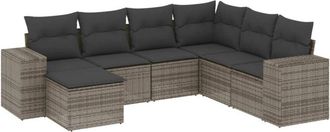 vidaXL Vidaxl - Set De Sof&aacute;s De Jard&iacute;n 7 Piezas Con Cojines Rat&aacute;n Pe Gris