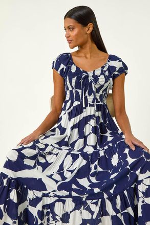 Roman Shadow Floral Tie Tiered Dress