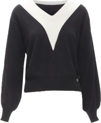 Chanel wool cable knit varsity collar CC charm sweater