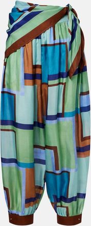 Zimmermann Como printed silk satin tapered pants