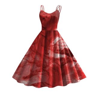 Generic Halloween Dress for Women Sleeveless Gothic Dress Women Rockabilly Retro 1950s Spaghetti Strap Swing A-Line Dresses Cocktail Party Evening Prom Gown H