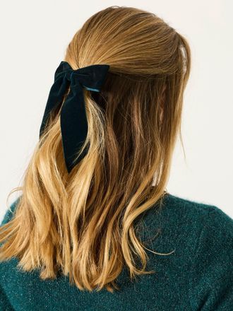 Fat Face FatFace Navy Velvet Hair Bow