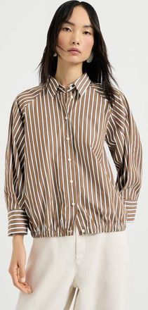 Brunello Cucinelli Shadow stripe poplin shirt in Brown at Nordstrom, Size Xx-Small Eu