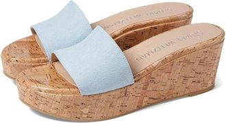 Stuart Weitzman Summer Sandal Womens Blue Leather Slip On Wedge Heel RHS8323