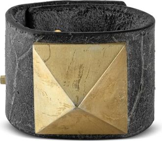 Parts Of Four Restraint pyramid-detail leather bracelet - unisex - Leather/18kt Gold Plated Brass - L - Black