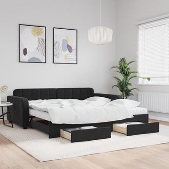 vidaXL Vidaxl - Sof&aacute; Cama Nido Con Cajones Terciopelo Negro 100x200 Cm