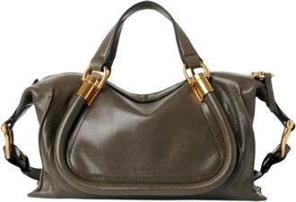 Chloé Tassen, Dames, Grijs, ONE Size, Leer, Small Paraty 24 Tas