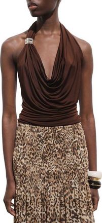 Mango Draped Halter Top in Chocolate at Nordstrom, Size Large