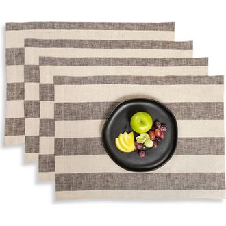 Solino Home Linen Placemats - Cabana Stripe, 14 x 19 in Black And Natural at Nordstrom, Size Medium