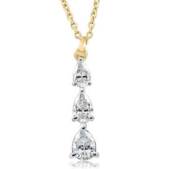 Pompeii3 1/2Ct Pear Shape Diamond Three Stone Pendant Yellow Gold Necklace Lab Grown