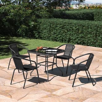 Living and Home 4-Seater Outdoor Garden Dining Table and Chair Set in Black