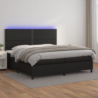 vidaXL Vidaxl - Cama Box Spring Colch&oacute;n Y Led Cuero Sint&eacute;tico Negro 200x200 Cm
