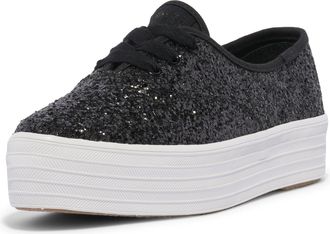 Keds Womens Point Lace Up Sneaker, Black Glitter, 6.5 UK