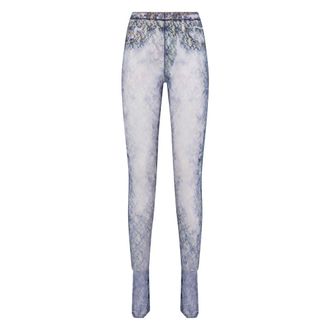 Diesel Leggings, female, Multicolor, Size: M Fitted Leggings with Denim Print and Lace