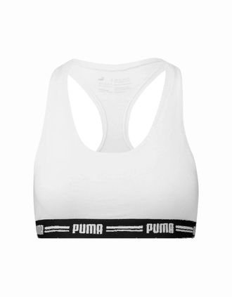 Puma Womens Striped Logo Racerback Bra Top, White - Size: XS