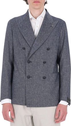 Tagliatore Blue Montecarlo Cotton-Linen Double-Breasted Blazer